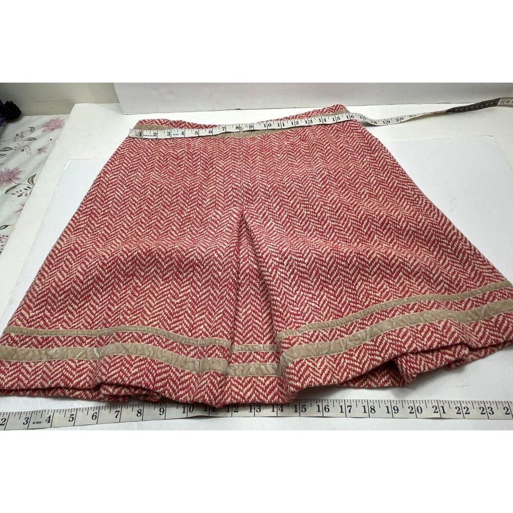 Whistles Womens Red & Cream Herringbone Wool Mini Skirt UK 12 / US 8 / EU 40